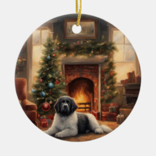 Hond die voor een kerstboom zit keramisch ornament