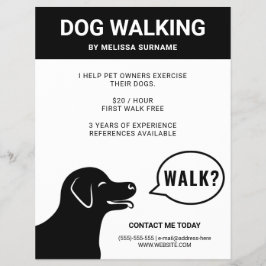 Hond die Wandelen? zegt - Zwart-Wit Hondenuitlaats Flyer
