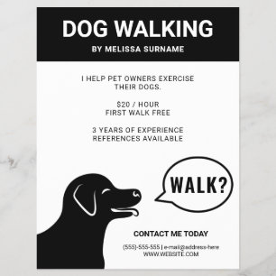Hond die Wandelen? zegt - Zwart-Wit Hondenuitlaats Flyer
