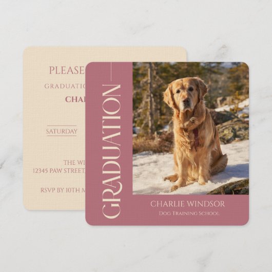 Hond Diploma Uitnodigingskaarten Roze Goud (Voorkant / Achterkant)