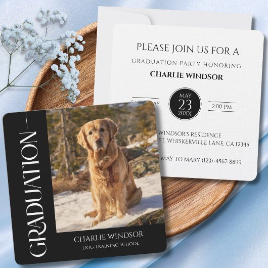 Hond Diploma Uitnodigingskaarten Zwart en wit