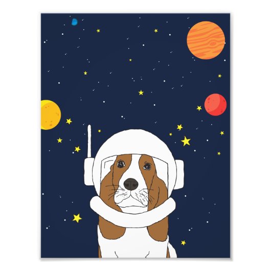 Hond Dog Astronaut Animal met Space Helmet Foto Afdruk (Voorkant)