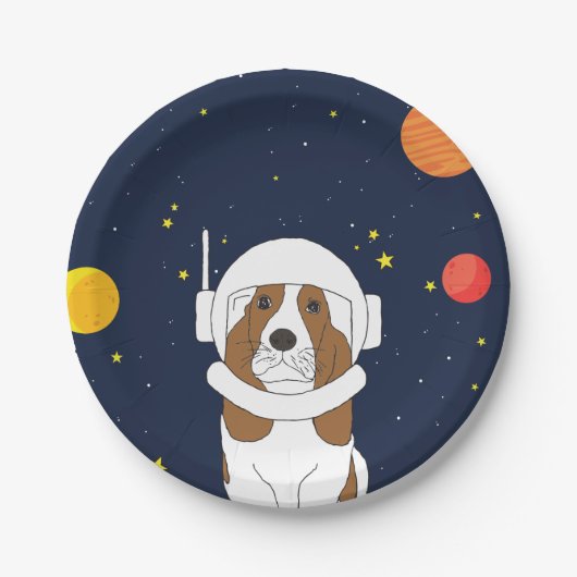 Hond Dog Astronaut Animal met Space Helmet Papieren Bordje (Voorkant)