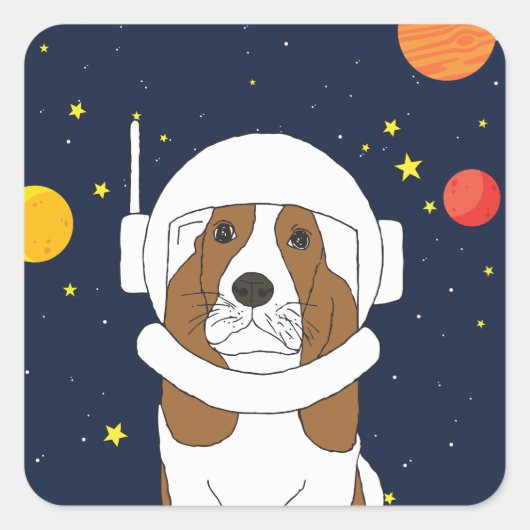 Hond Dog Astronaut Animal met Space Helmet Vierkante Sticker (Voorkant)