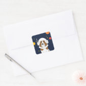 Hond Dog Astronaut Animal met Space Helmet Vierkante Sticker (Envelop)