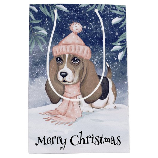 Hond Dog Kerstmis Medium Cadeauzakje (Voorkant)