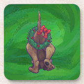 Hond Dog Kerstmis op groen Bier Onderzetter (Voorkant)