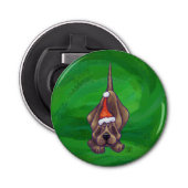 Hond Dog Kerstmis op groen Button Flesopener (Voorkant)
