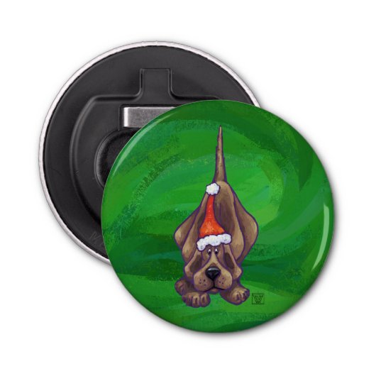Hond Dog Kerstmis op groen Button Flesopener (Voorkant)