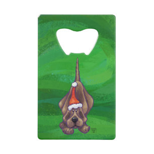 Hond Dog Kerstmis op groen Creditkaart Flessenopener