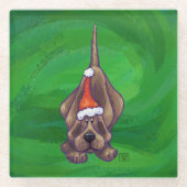Hond Dog Kerstmis op groen Glazen Onderzetter (Voorkant)