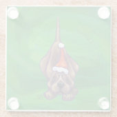 Hond Dog Kerstmis op groen Glazen Onderzetter (Achterkant)