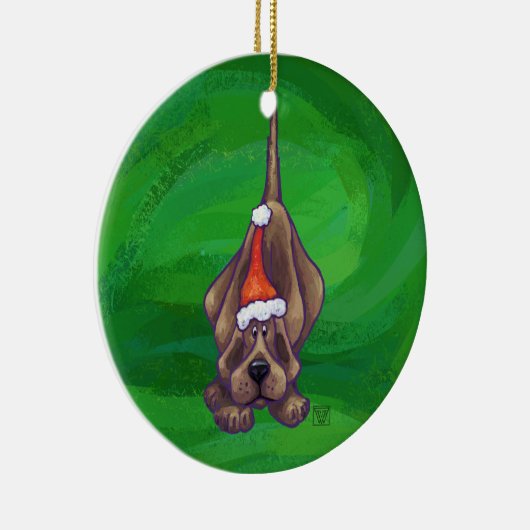 Hond Dog Kerstmis op groen Keramisch Ornament (Rechts)