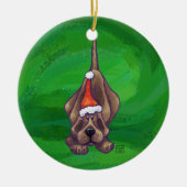 Hond Dog Kerstmis op groen Keramisch Ornament (Voorkant)