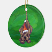 Hond Dog Kerstmis op groen Keramisch Ornament (Links)