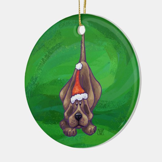 Hond Dog Kerstmis op groen Keramisch Ornament (Links)