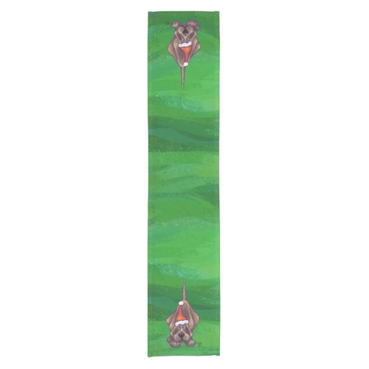 Hond Dog Kerstmis op groen Korte Tafelloper (Voorkant)