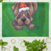 Hond Dog Kerstmis op groen Theedoek (Gevouwen)