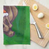 Hond Dog Kerstmis op groen Theedoek (Quarter Fold)