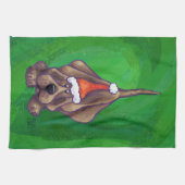 Hond Dog Kerstmis op groen Theedoek (Horizontaal)