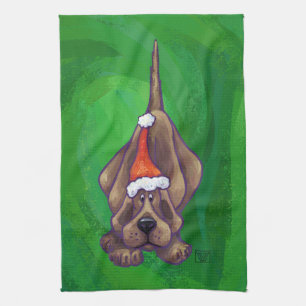 Hond Dog Kerstmis op groen Theedoek