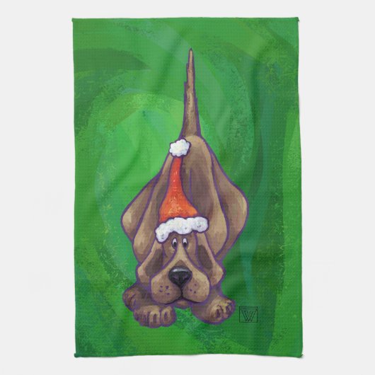 Hond Dog Kerstmis op groen Theedoek (Verticaal)