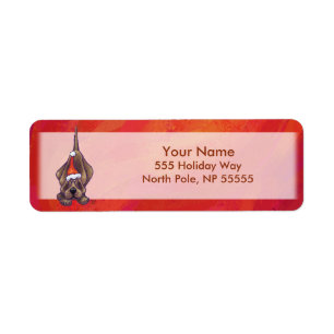 Hond Dog Kerstmis op rood Etiket