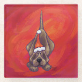 Hond Dog Kerstmis op rood Glazen Onderzetter (Voorkant)
