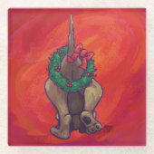 Hond Dog Kerstmis op rood Glazen Onderzetter (Voorkant)