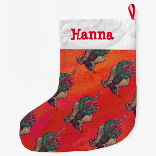 Hond Dog Kerstmis op rood Grote Kerstsok (Achterkant)