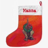 Hond Dog Kerstmis op rood Grote Kerstsok (Achterkant)