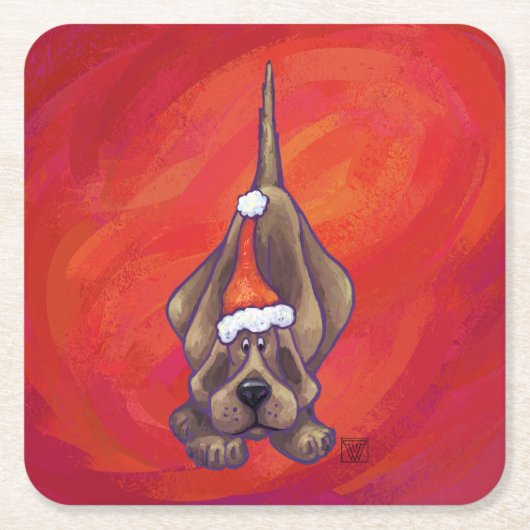 Hond Dog Kerstmis op rood Kartonnen Onderzetters (Voorkant)