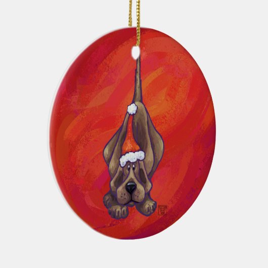 Hond Dog Kerstmis op rood Keramisch Ornament (Rechts)