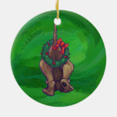 Hond Dog Kerstmis op rood Keramisch Ornament (Achterkant)