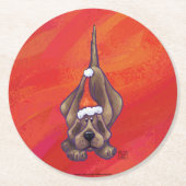 Hond Dog Kerstmis op rood Ronde Kartonnen Onderzetter (Voorkant)
