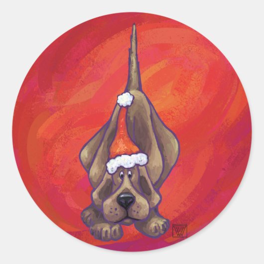 Hond Dog Kerstmis op rood Ronde Sticker (Voorkant)