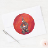 Hond Dog Kerstmis op rood Ronde Sticker (Envelop)