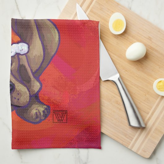 Hond Dog Kerstmis op rood Theedoek (Quarter Fold)