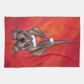 Hond Dog Kerstmis op rood Theedoek (Horizontaal)