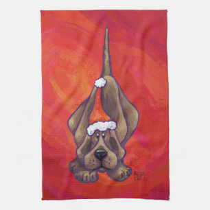 Hond Dog Kerstmis op rood Theedoek