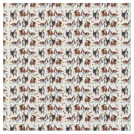 Hond Dogs Fabric Howling Basset Hound Stof (Close Up)