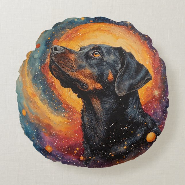 Hond door Whimsical Cosmos Rond Kussen (Voorkant)