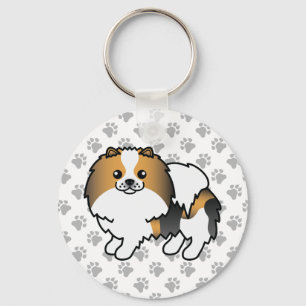 Hond Driekleurige Pomeranian Schattige Cartoon Hon Sleutelhanger