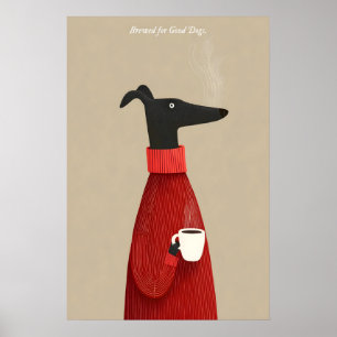 Hond Drinkt Koffie Kunstprint Cozy Canine Koffie Poster