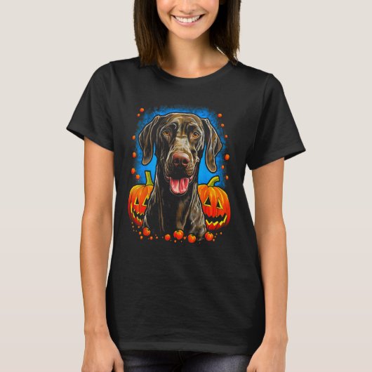 Hond Duits Kortharige Pointer Halloween Pompoen 1 T-shirt (Voorkant)