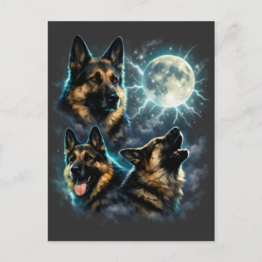 Hond Duitse Herder Huilend naar de Maan Briefkaart (Voorkant)