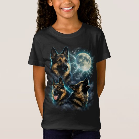 Hond Duitse Herder Huilend naar de Maan T-shirt (Voorkant)