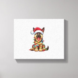 Hond Duitse Herders Kerstlichten Kerstman Hoed Xma Canvas Afdruk