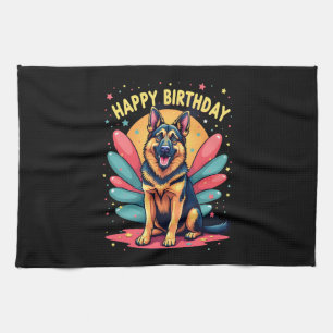 Hond Duitse Herdershond Gelukkige Verjaardag Feest Theedoek