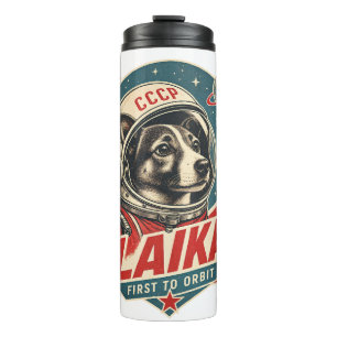 Hond eerst in een baan om de aarde Retro Vintage A Thermosbeker